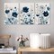Navy Blue Wall Art Canvas Abstract Floral Painting (3 Pcs 12x16in Framed)